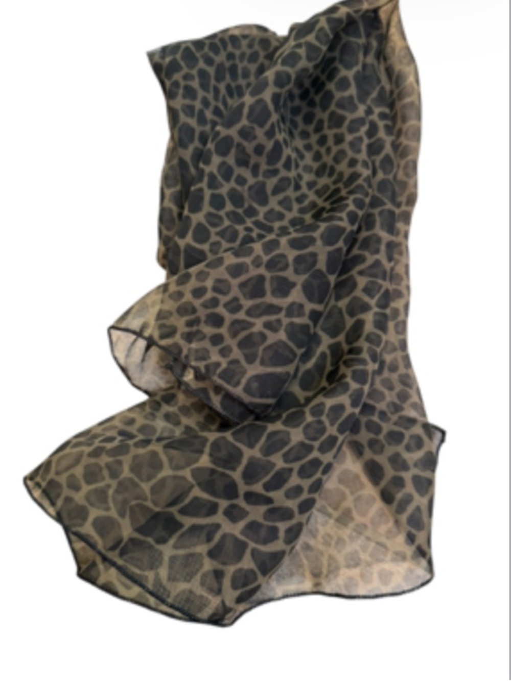 Animal Print Silk Scarf Avocado Green Black Sheer Lihht Weight Quiet Luxury